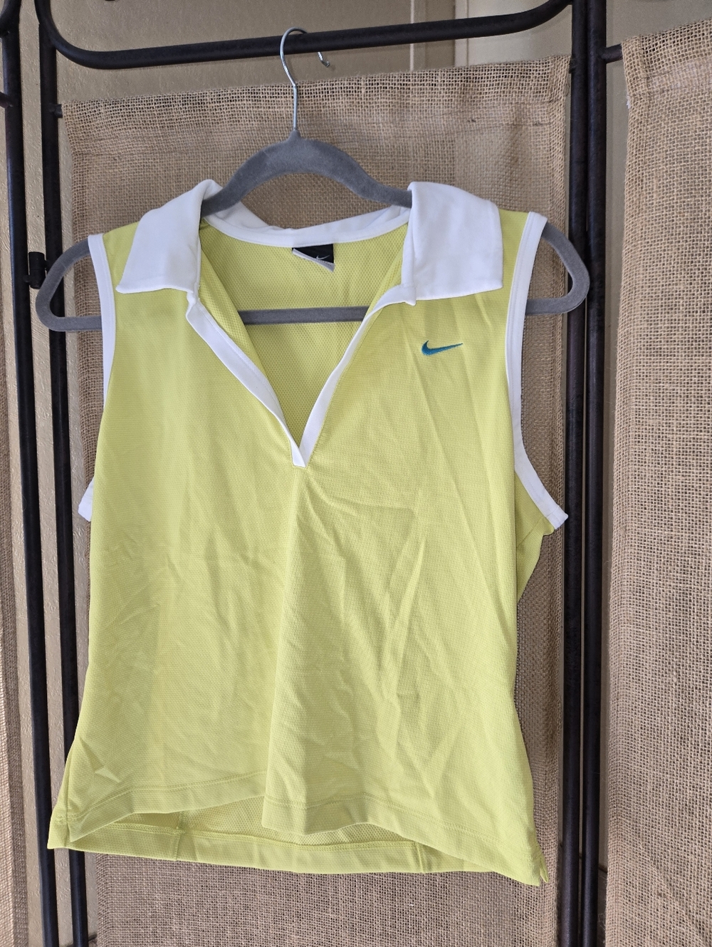 Nike Women's Sleeveless Polo Tank - Lime with White Trim Teal Swoosh Medium